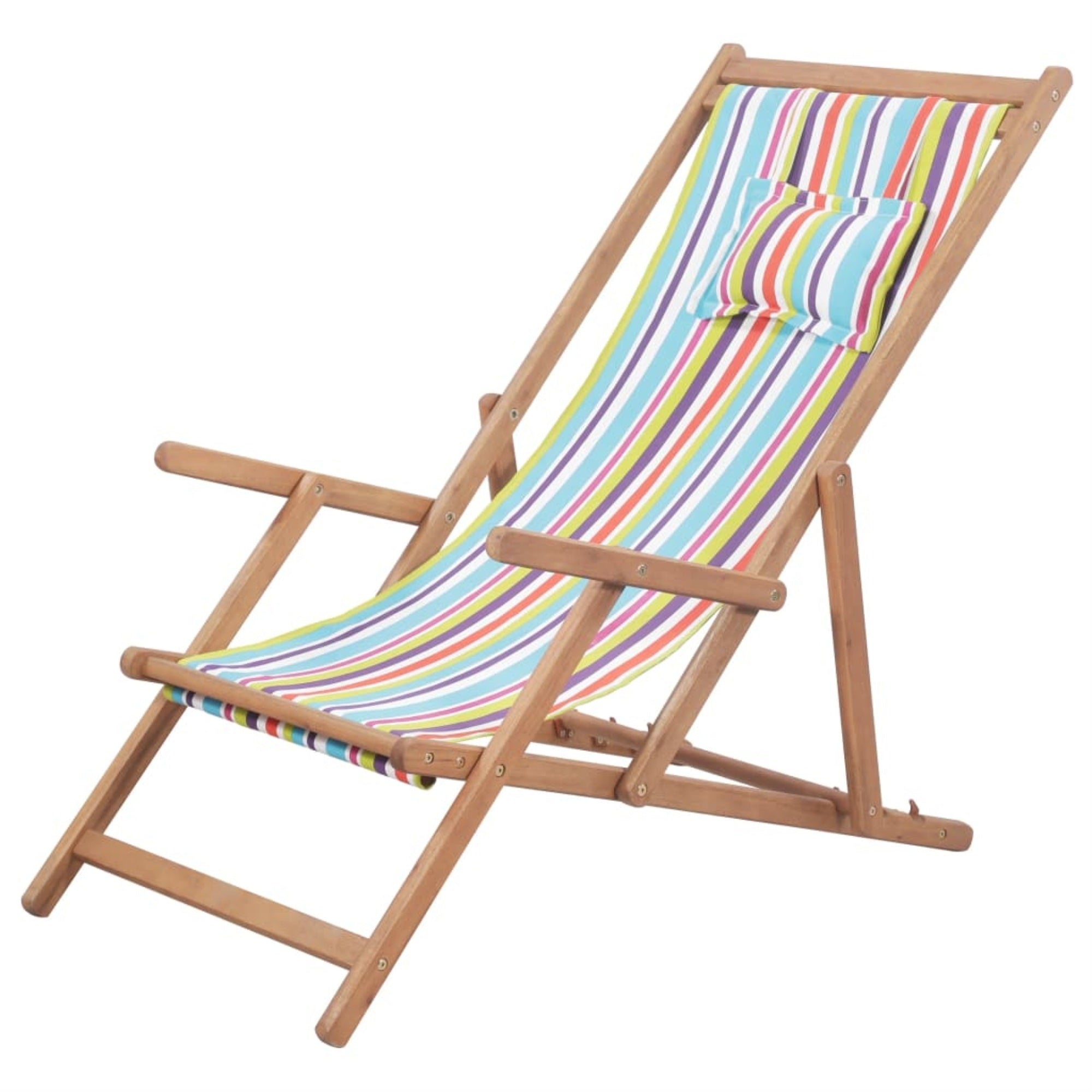 vidaXL Folding Beach Chair Fabric and Wooden Frame Multicolor (Set of 2)